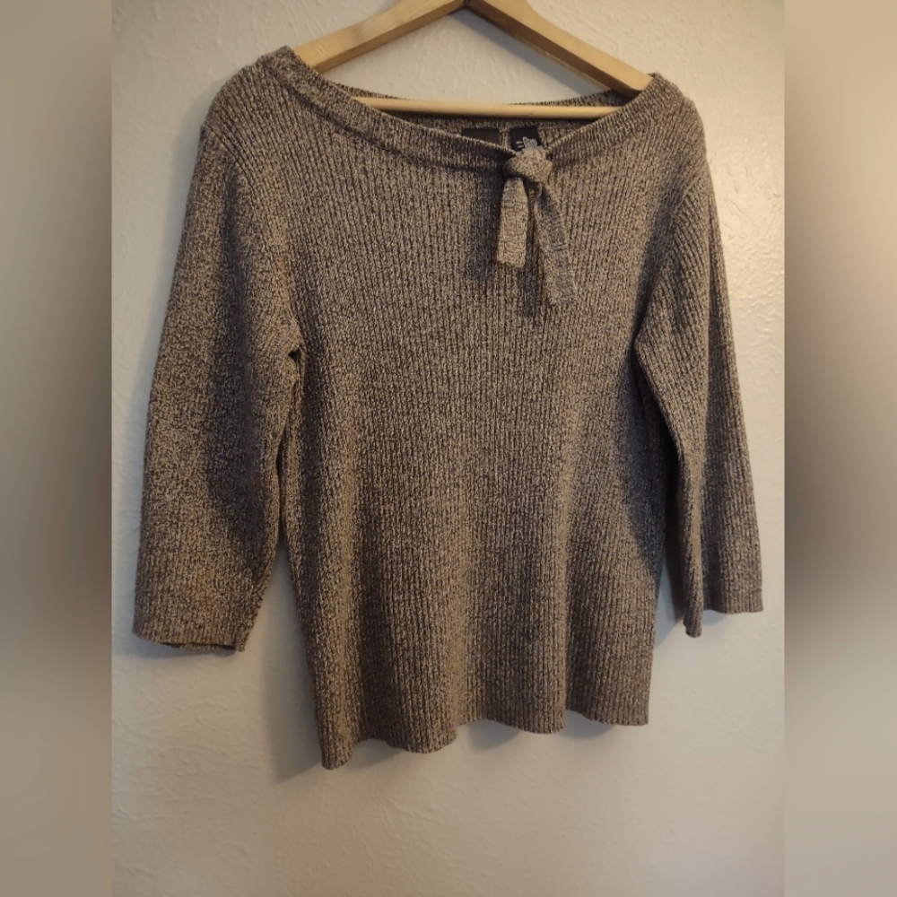 Erika Ribbed Knit Sweater with Bow Neckline - Boat Neck 3/4 Sleeves Petite Large - Picture 3 of 12